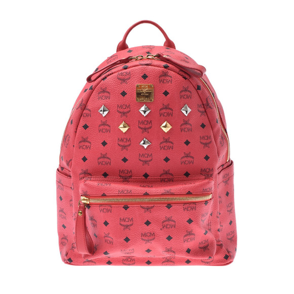 MCM Handbags - MCM Studded Red Calfskin Backpack